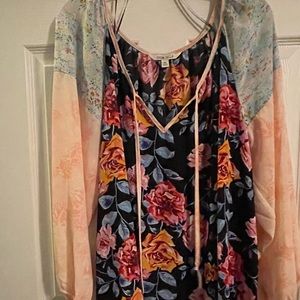New Pioneer Woman Mixed Floral Loose-fitting Tunic with full sleeves